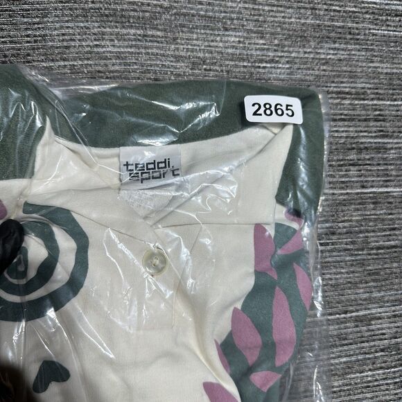 Teddi Sport Polo Shirt Women's Size S White Green Long Sleeve Vintage Floral - Picture 14 of 14